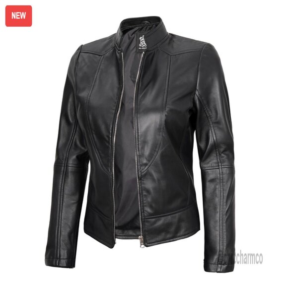 Lambskin Leather Jacket Cafe Racer Style Tailored Fit Classic Chic Outerwear